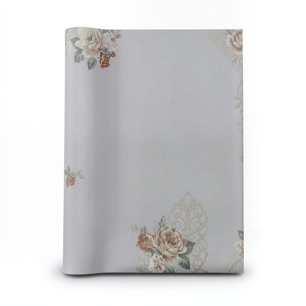 Floral Wallpaper 15.6m×106cm Gray with Light and Dark Brown