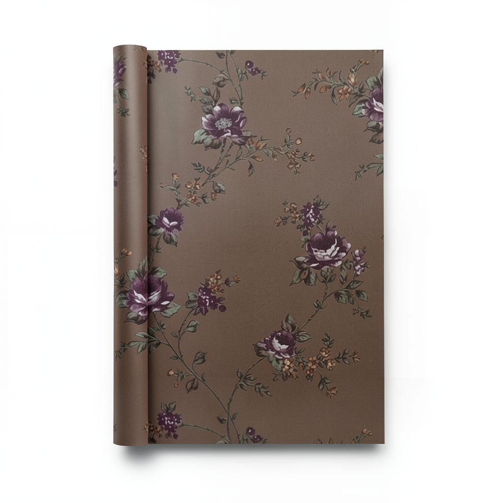 Floral Wallpaper 15.6m×106cm Brown with Purple