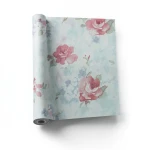 Floral Wallpaper 15.6m×106cm Gray with Red and Cyan