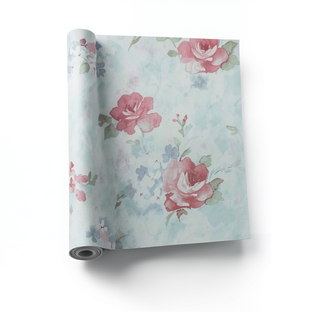Floral Wallpaper 15.6m×106cm Gray with Red and Cyan