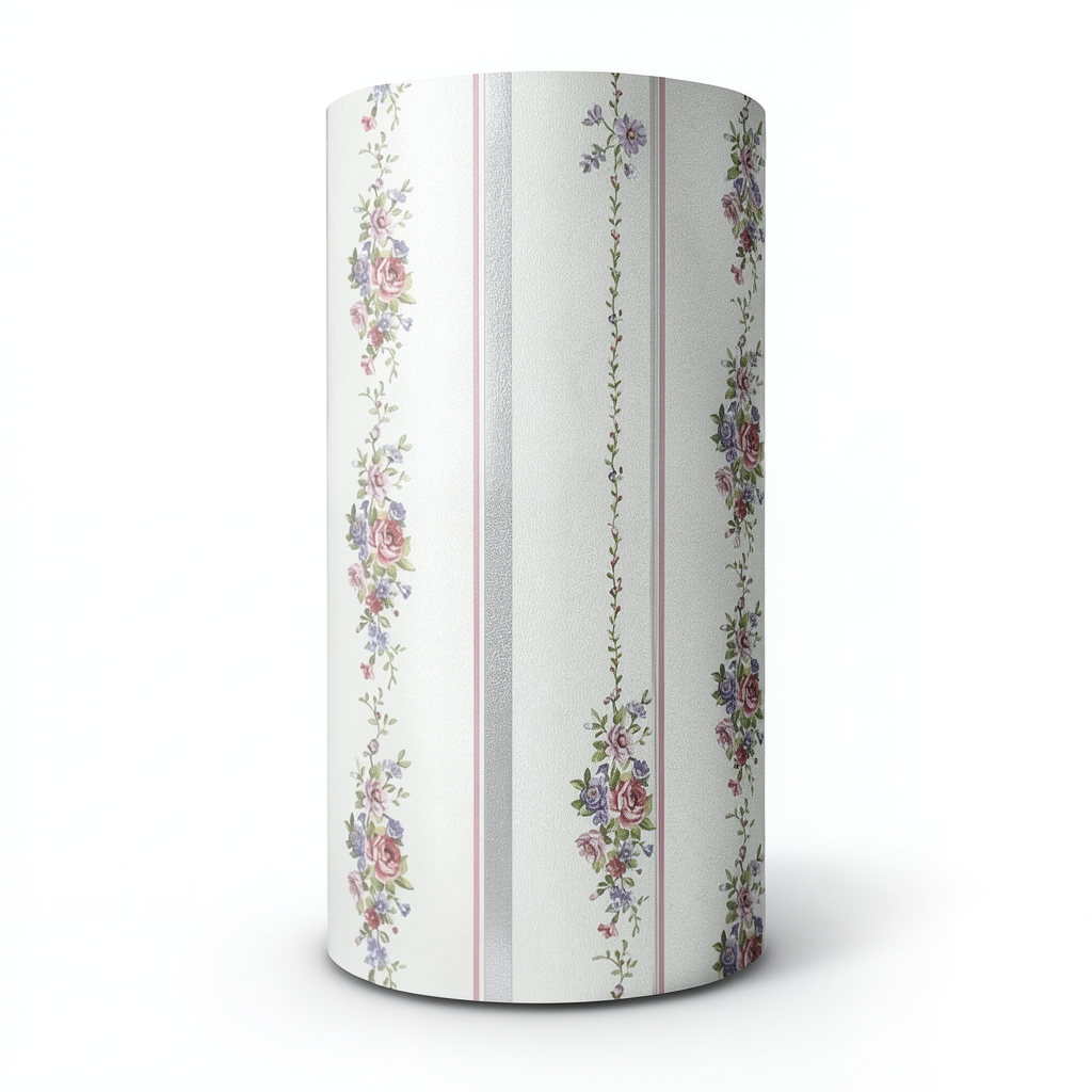 Floral Wallpaper 15.6m x 106cm Red, Purple, Green with Silver & Grey