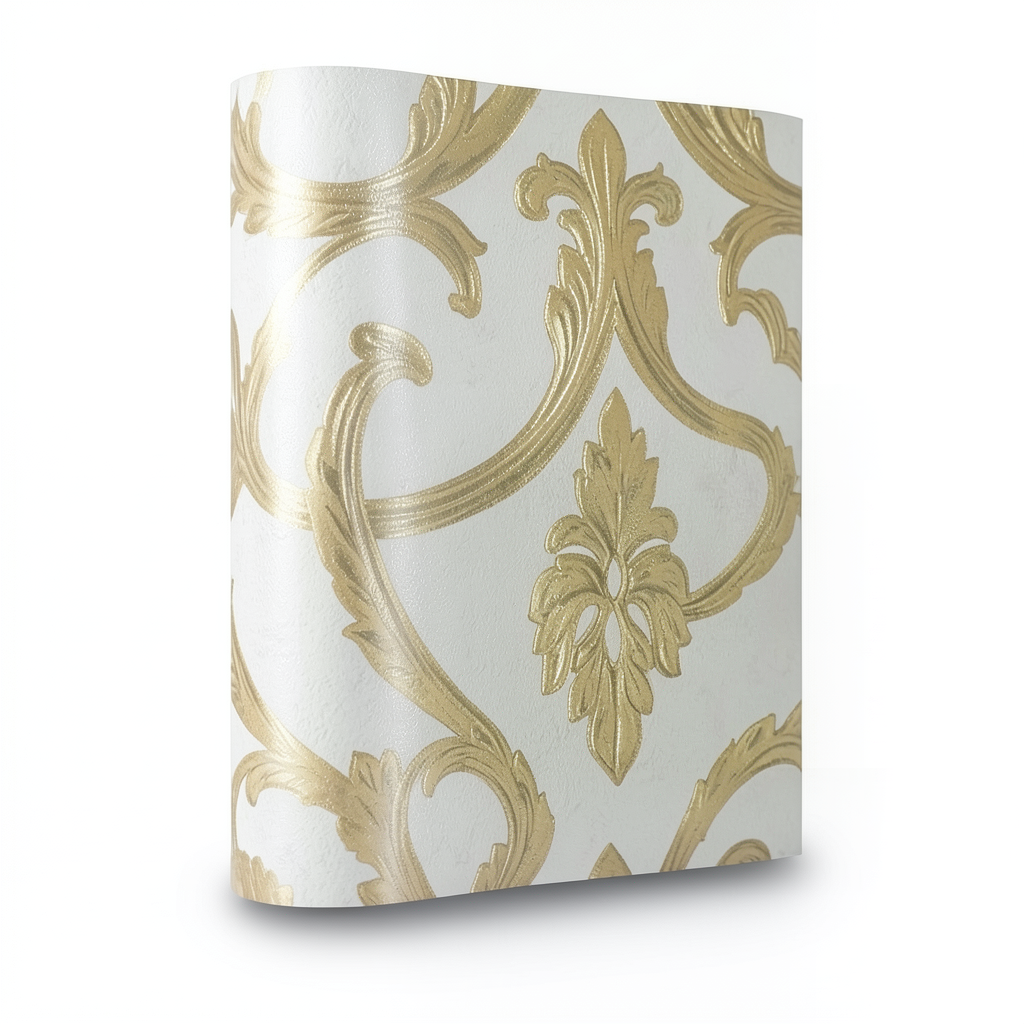 Tree Patterned Wallpaper 15.6m×106cm, Shiny Golden & Smoky White