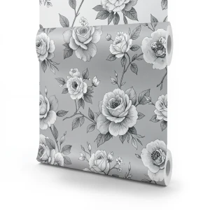 Floral Wallpaper 15.6m x 106cm Gray