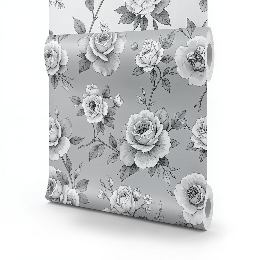 Floral Wallpaper 15.6m x 106cm Gray
