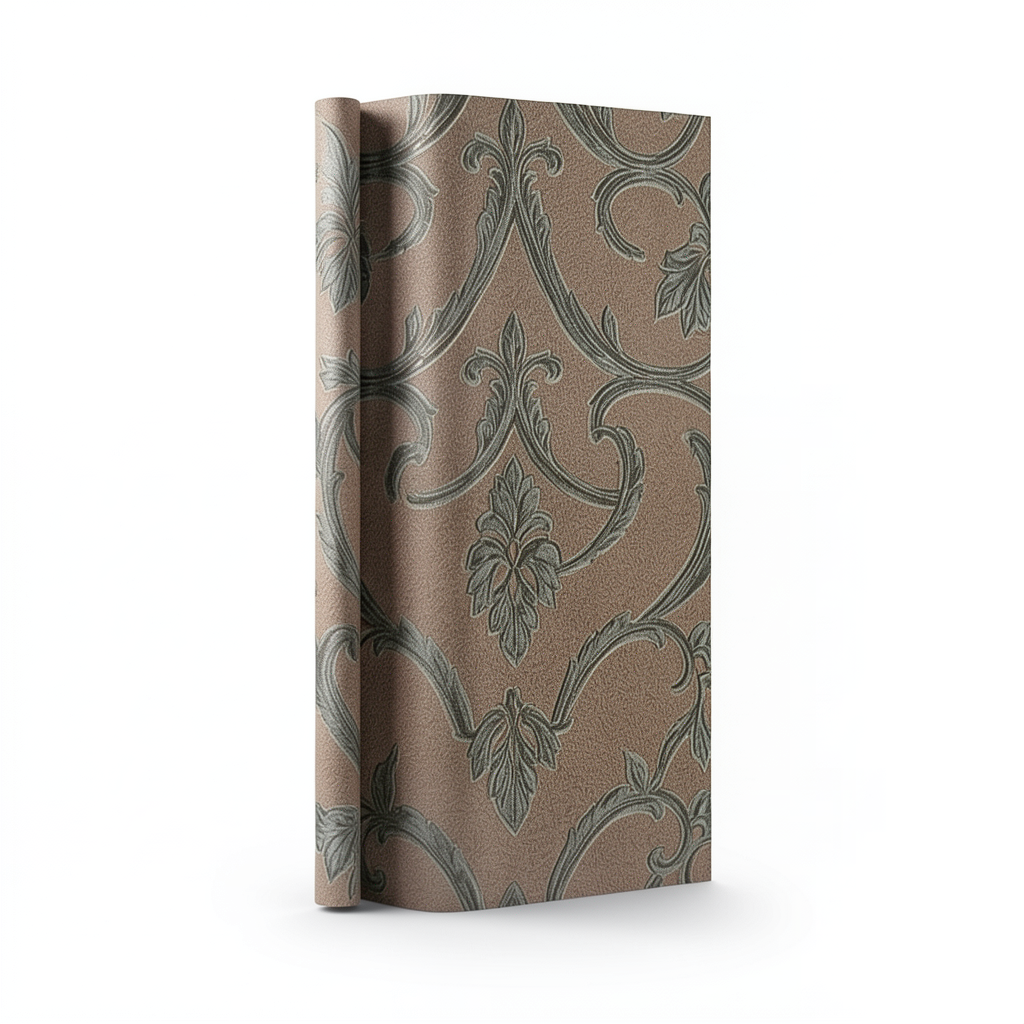 Leaf Patterned Wallpaper 15.6m x 106cm Desert Brown, Dark Brown