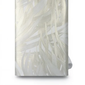 Leaf Patterned Wallpaper 15.6m x 106cm Light Grey Faint Gold