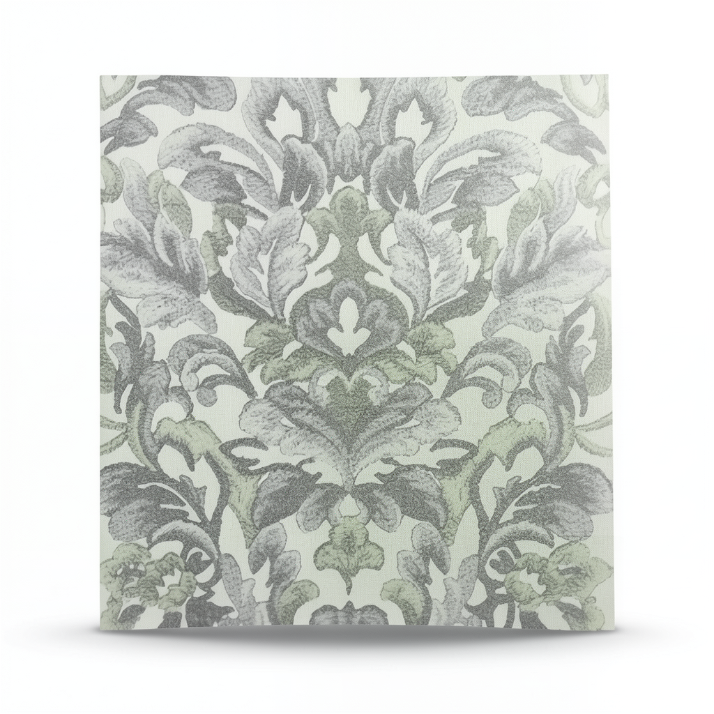 Leaf Patterned Wallpaper 15.6m x 106cm, Faint & Dark Gray with Light Green