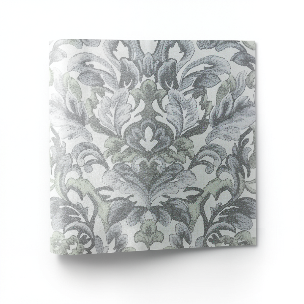 Leaf Patterned Wallpaper 15.6m x 106cm, Faint & Dark Gray with Light Green