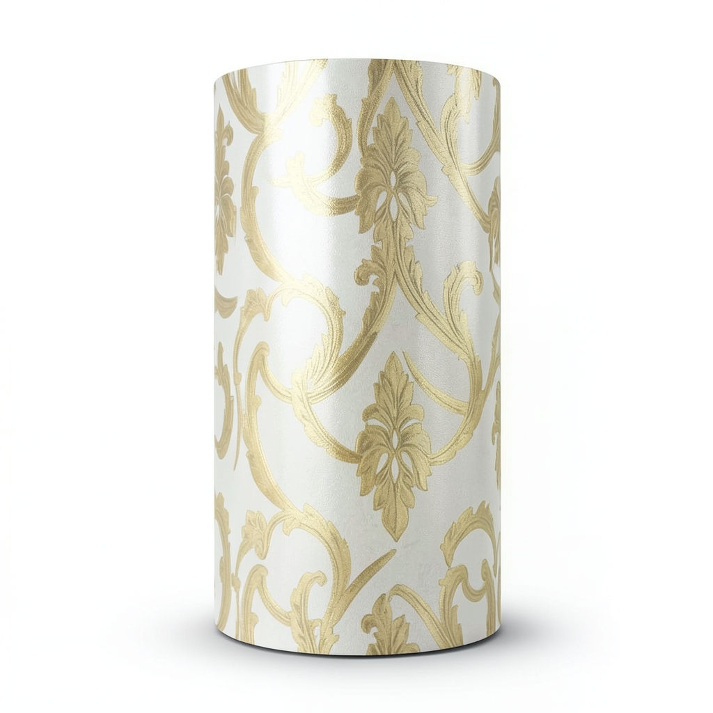 Tree Patterned Wallpaper 15.6m×106cm, Shiny Golden & Smoky White