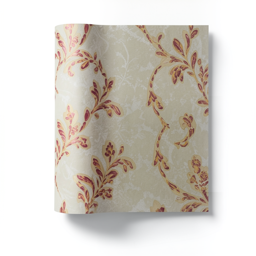 Tree Patterned Wallpaper 15.6m×106cm Pale Brown with Red