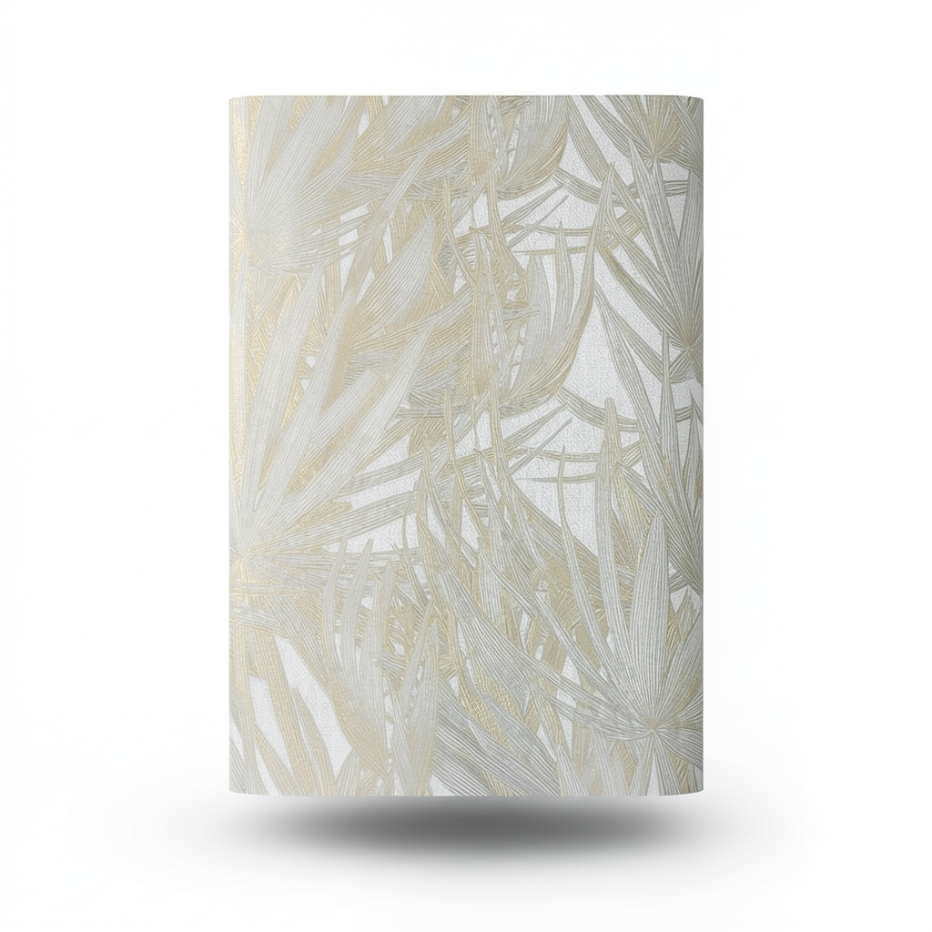 Leaf Patterned Wallpaper 15.6m x 106cm Light Grey Faint Gold