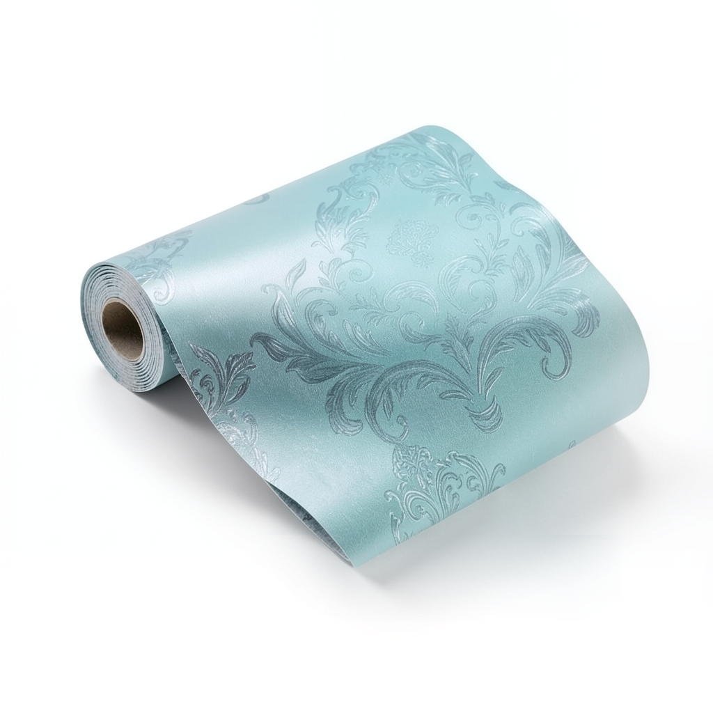 Wallpaper Tree-Patterned Design 15.6m×106cm Cyan Silver Cadet