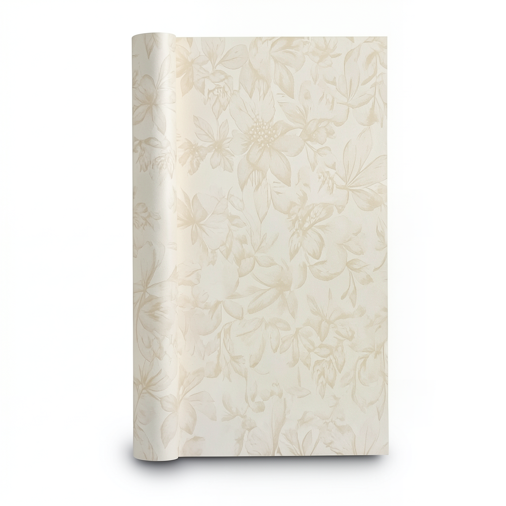 Floral Wallpaper Vinyl Cover 15.6m x 106cm Light Beige