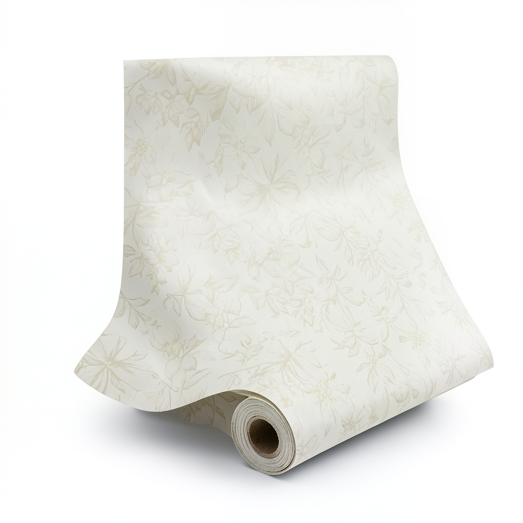 Floral Wallpaper Vinyl Cover 15.6m x 106cm Light Beige