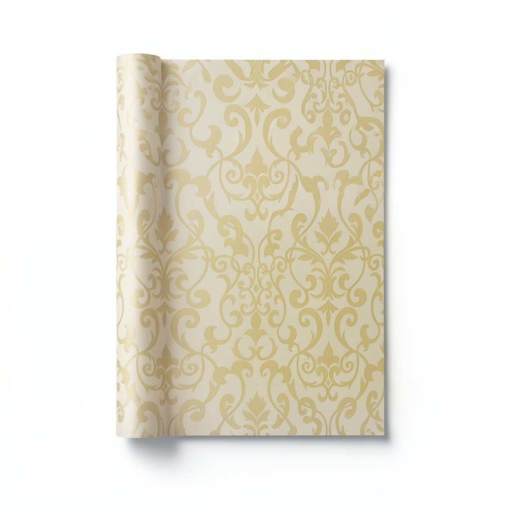 Leaf-Patterned Wallpaper 15.6m x 106cm Vinyl Cover, Golden Beige