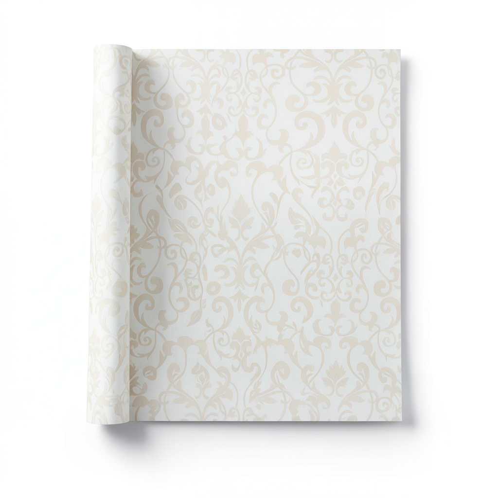 Wallpaper Leaf-Patterned Design 15.6m×106cm Faint Beige with White