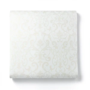 Wallpaper Leaf-Patterned Design 15.6m×106cm Faint Beige with White