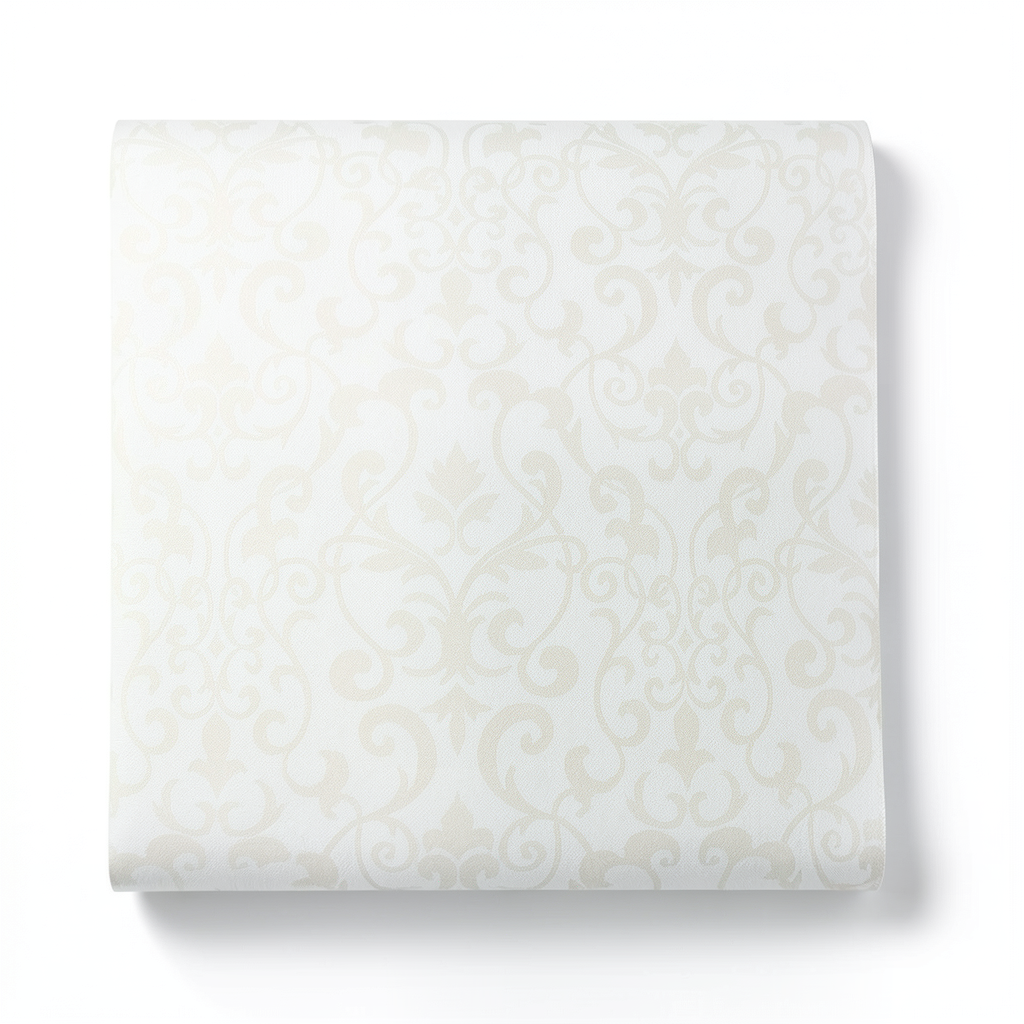 Wallpaper Leaf-Patterned Design 15.6m×106cm Faint Beige with White