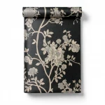  Floral Wall Decoration, Black with Beige Color, Size 10m×0.70m, Model 12002