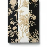 Floral Wall Cover, Black with Beige Color, Size 10m×0.70m, Model 12013