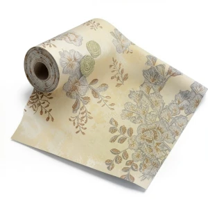 Floral Wall Covering 15.6m x 106cm Gold with Brown and Gray