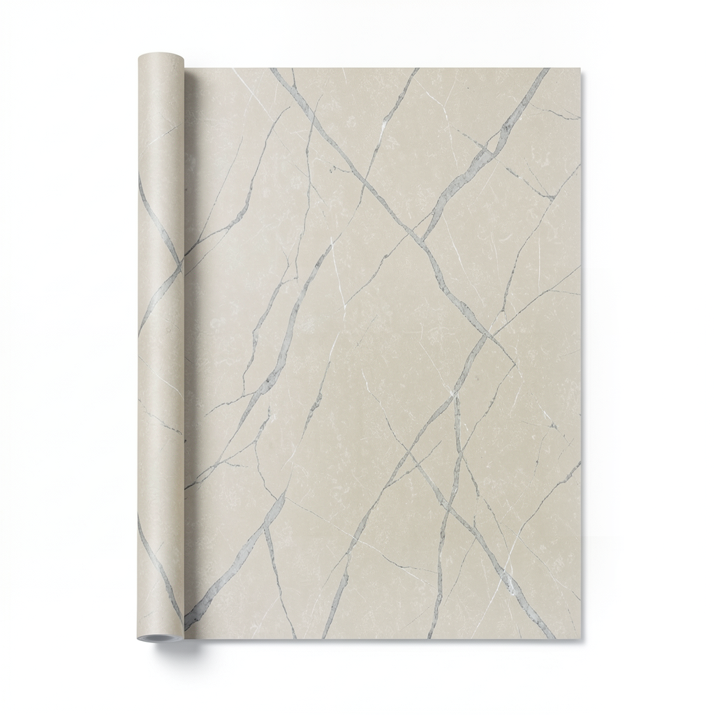 Plain Korean Wallpaper 15.6m×106cm Beige with Gray Veins