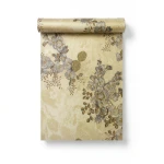Floral Wall Covering 15.6m x 106cm Gold with Brown and Gray