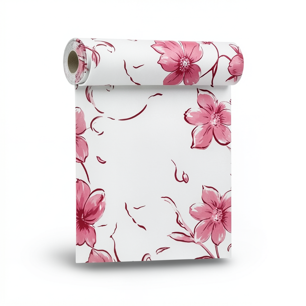 Floral Wall Covering 10m x 53cm Red with White