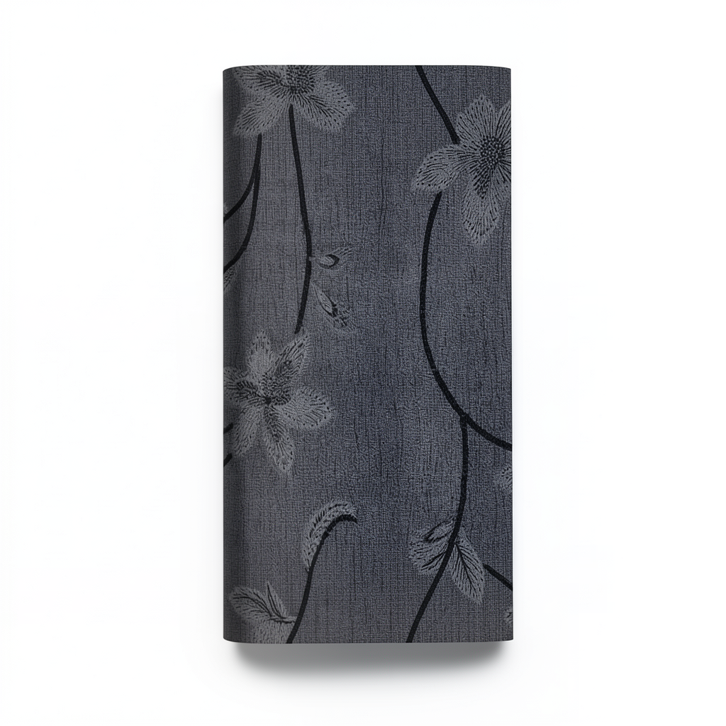 Floral Wall Covering 10m x 53cm Black on Dark Gray