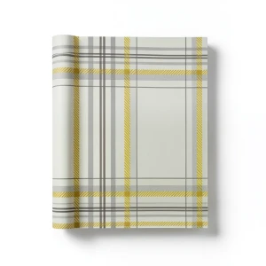 ورق حائط تصميم مقلم، لون رمادي مع اصفر وبني، مقاس 15.6 m×106 cm