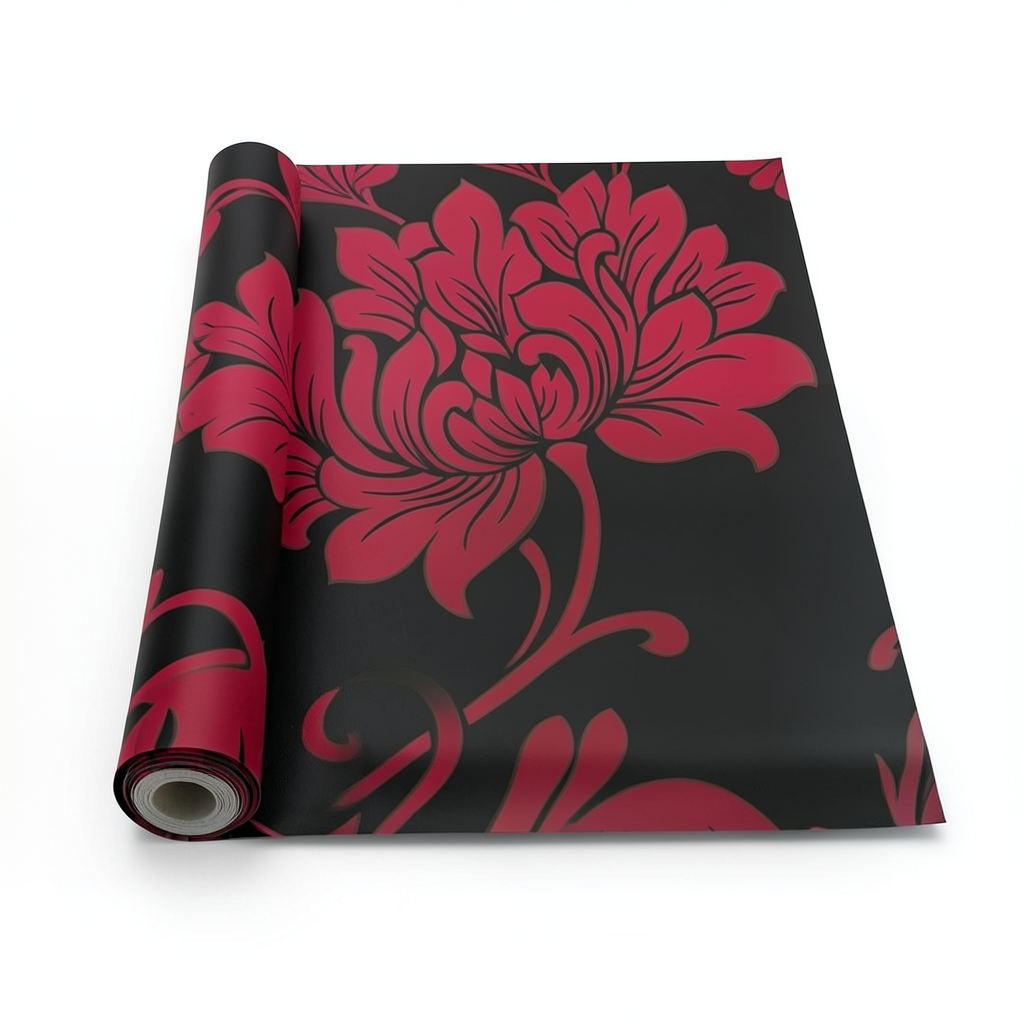Wallpaper Floral Design 10m×53cm Black and Red