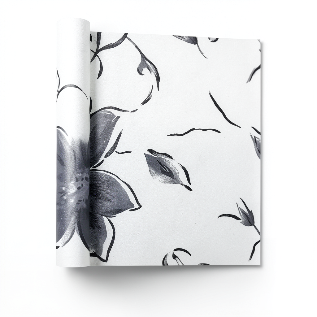 Floral Wallpaper 10m × 53 cm Black and White