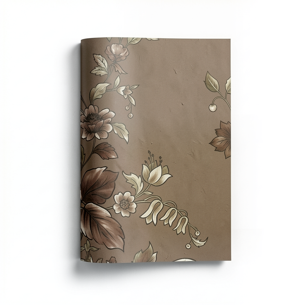 Wallpaper Floral Design Brown with Brown and White Roses, Size 10m×53cm