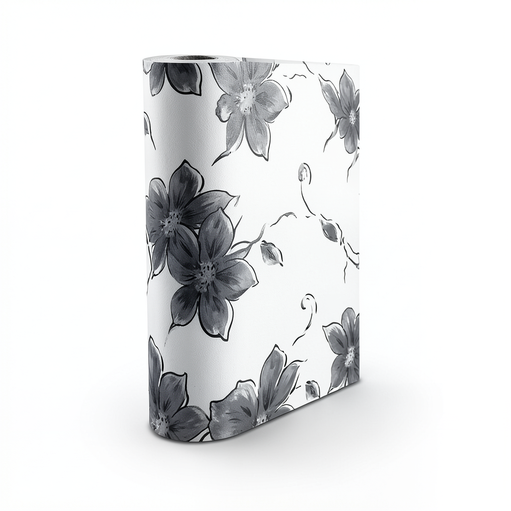 Floral Wallpaper 10m × 53 cm Black and White