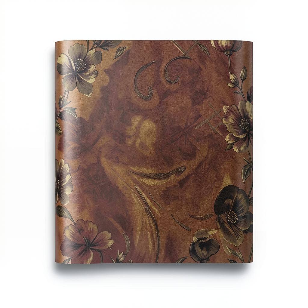 Wallpaper Floral Design 10m×53cm Golden with Dark Red