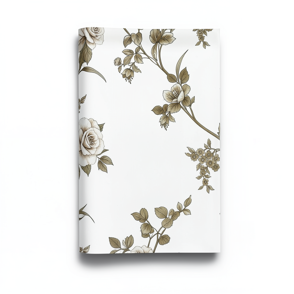Wallpaper Floral Design 10m×53cm White and Brown Roses