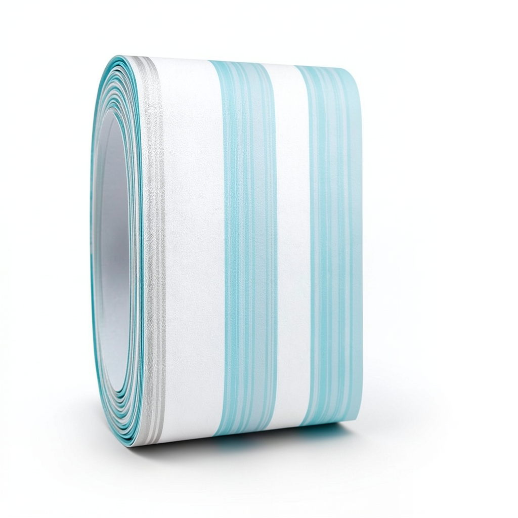 Wallpaper Striped Design Cyan and White with Silver Color, Size 10m×53cm