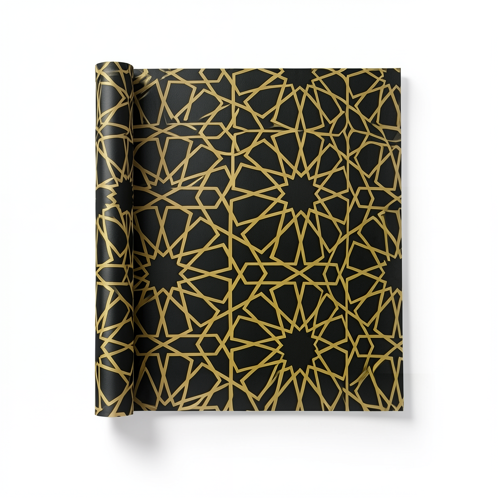 Patterned Wallpaper 15.6m×100cm Black with Gold Color