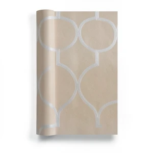 Vinyl Wallpaper Patterned Design 15.6m×106cm Light Brown Silver
