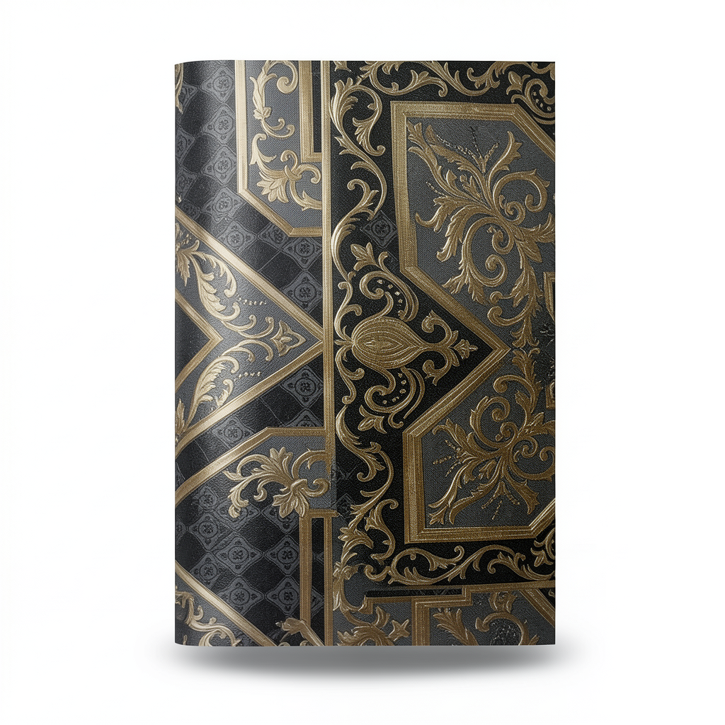 Vinyl Wallpaper Patterned Design 15.6m × 100cm Black Gold Gray