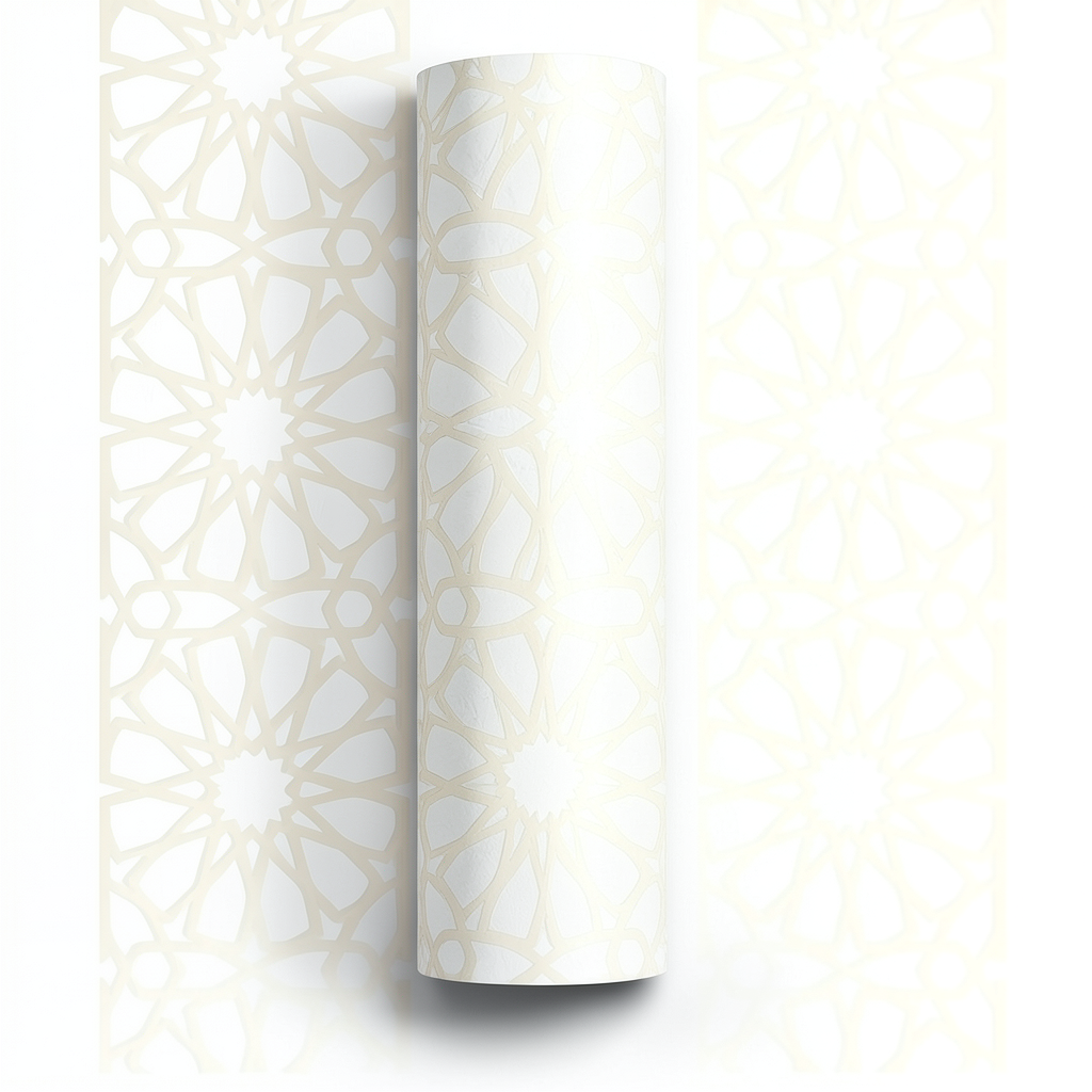 Patterned Wallpaper 15.6m x 100cm White and Beige