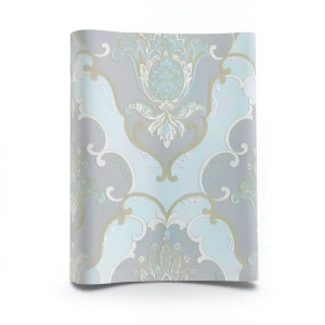 Classic Wallpaper Gray with Sky Blue, Size 10m×1.06m, Model 83011