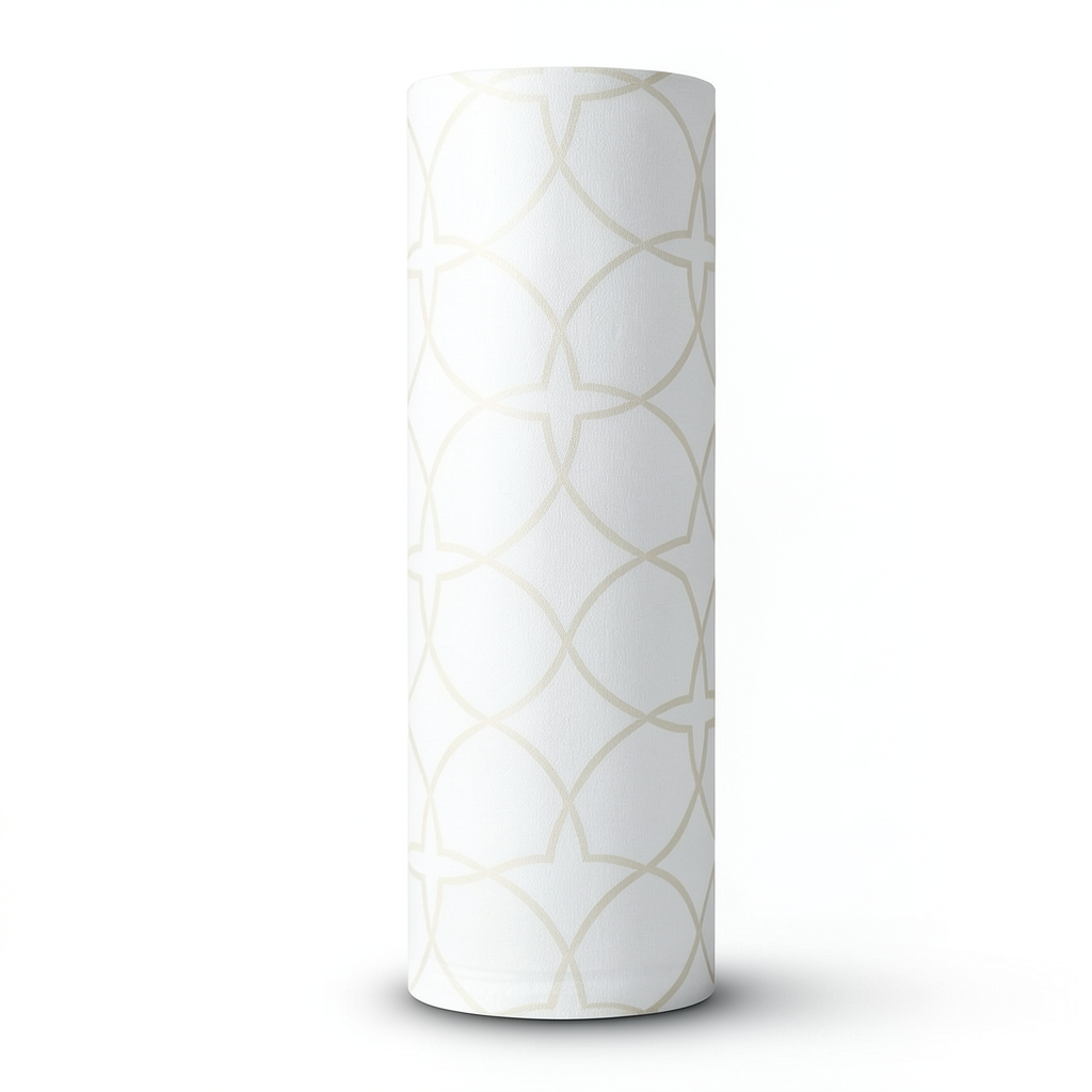 Patterned Wallpaper 15.6m Length, 100cm Width, White and Beige