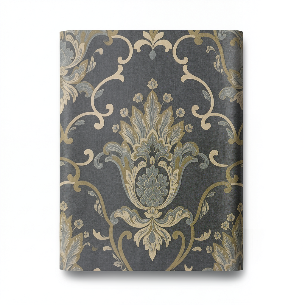 Classic Wallpaper Dark Gray with Beige Color, Size 10m×1.06m, Model 83008