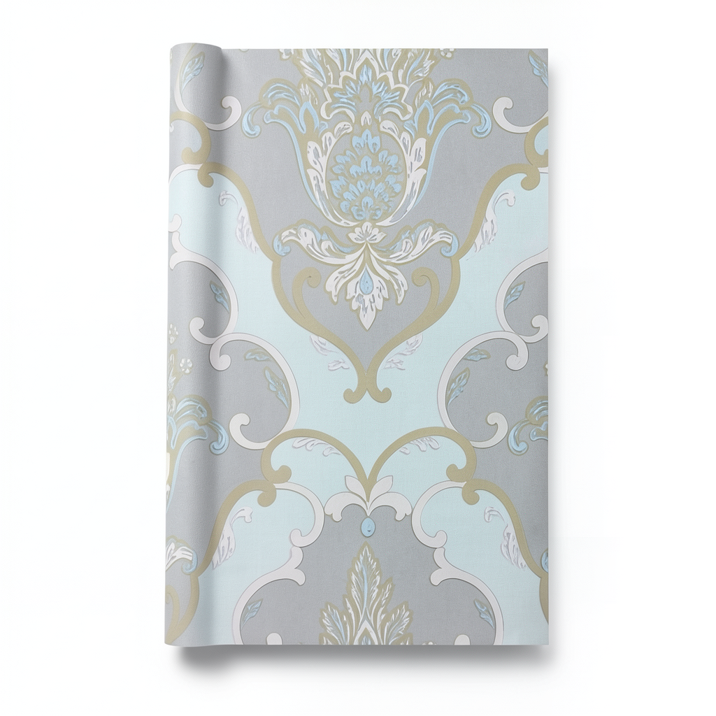 Classic Wallpaper Gray with Sky Blue, Size 10m×1.06m, Model 83011