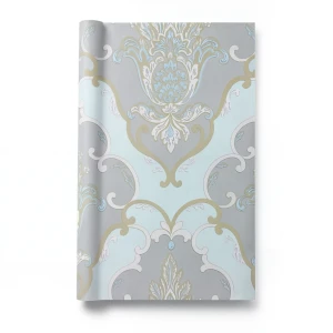 Classic Wallpaper Gray with Sky Blue, Size 10m×1.06m, Model 83011