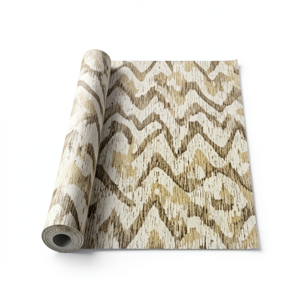 Vinyl Wallpaper Wavy Design 15.6m×106cm Beige with Brown