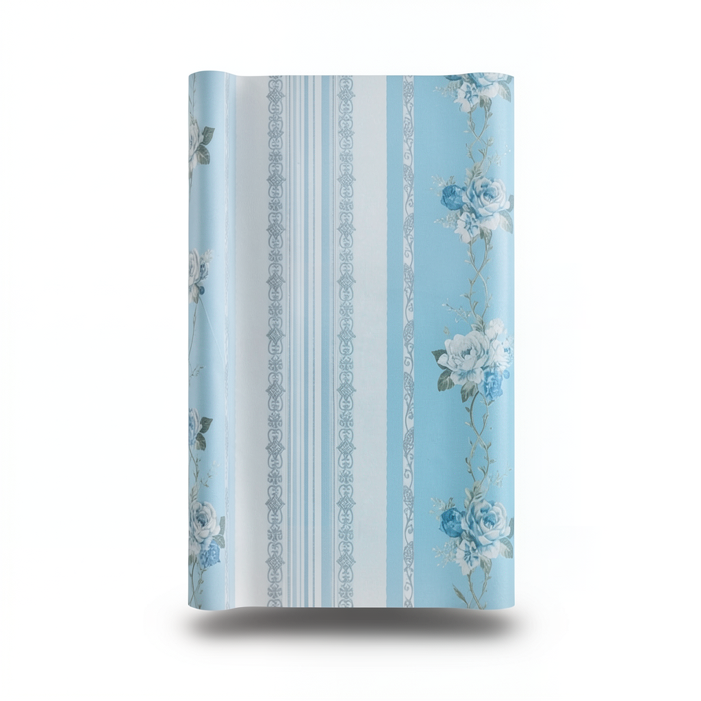 Floral Wallpaper Vinyl Wrap 15.6m x 106cm Blue with Gray and Green