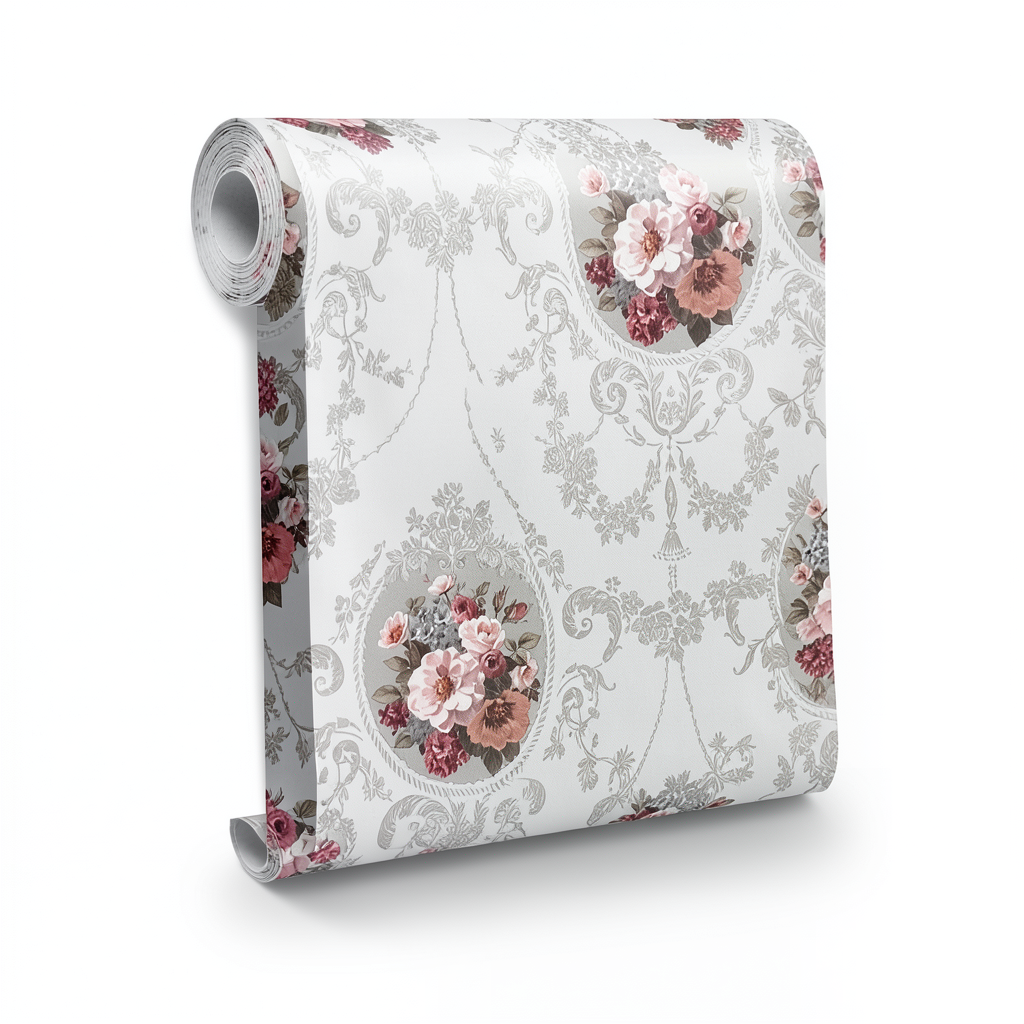 Floral Wallpaper Vinyl Wrap 15.6m x 106cm White Red Brown Grey