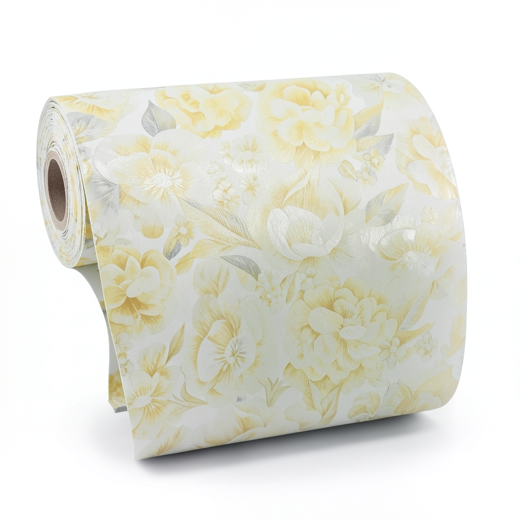 Floral Wallpaper Vinyl Wrap 15.6m x 106cm Yellow White Grey